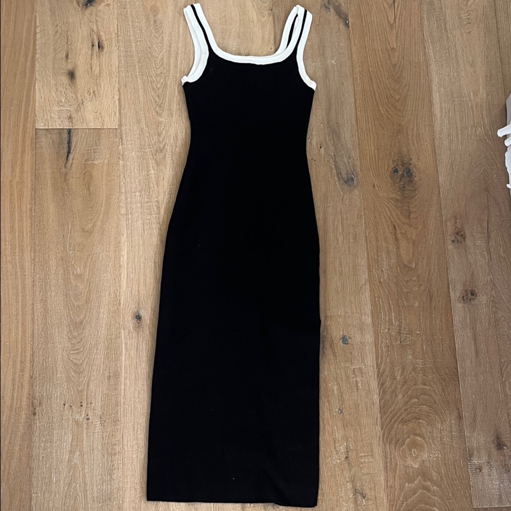 Chic Black Midi Dress with White Trim